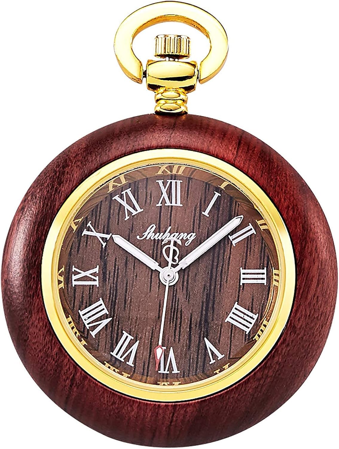 TREEWETO Pocket Watch Antique Wooden Wood Women's Men's Quartz Pocket Watches (Roman Numerals) - Image 3