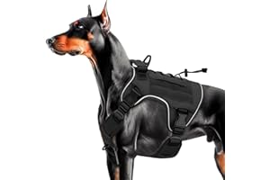 BRUVOALON Heavy-Duty Tactical Dog Harness for Large Dogs, No Pull Adjustable Reflective Pet Vest with Molle System, K9 Military-Grade Control for Service Training, Outdoor & 10+ Breeds, Black, Large