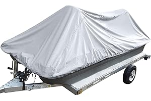 YimSting 600D Waterproof Pond Boat Cover Fits 8'-10'L Pond Prowler Bass Raider Boat and Bass Fishing Boat, Heavy Duty Marine Grade Canvas, Gray