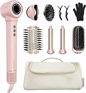 7-in-1 Airstyler, Hairstyler, Lockenstab Automatisch, Hochgeschwindigkeits Ionen Föhn, Keine Hitzeschäden, Schnelltrocknendes&Flusenfrei Styling, Glätteisen, Warmluftbürste mit Reisetasche