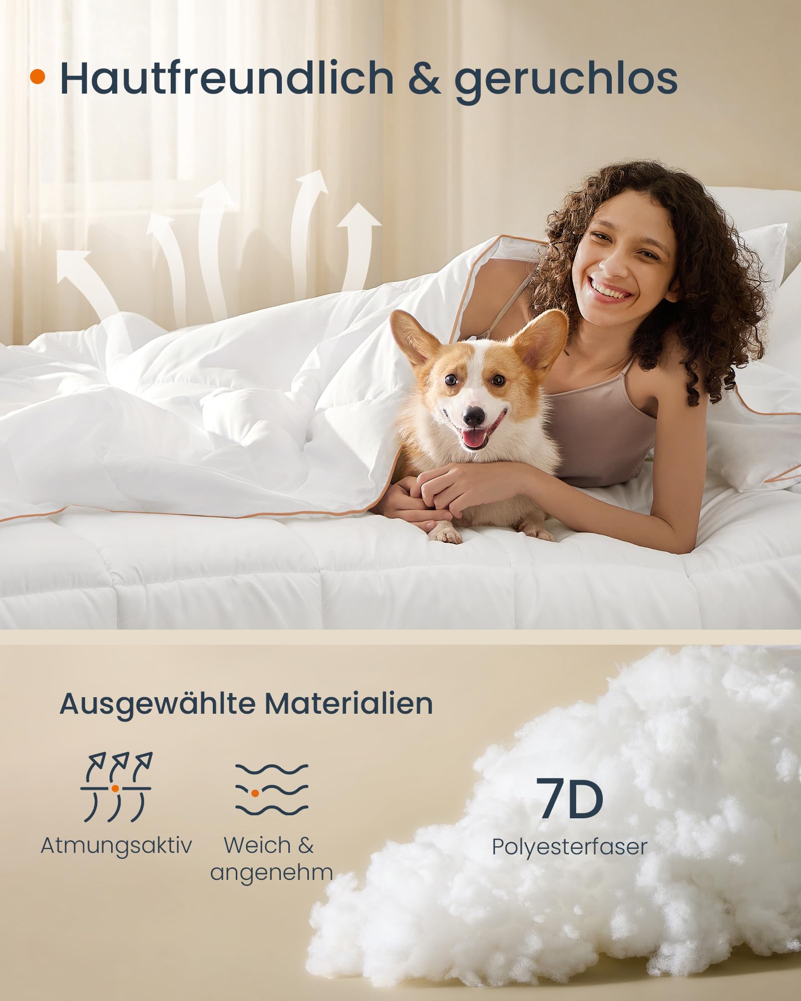 SONGMICS HOME Bettdecke, 240 x 220 cm Steppdecke, Steppbettdecke mit 8 Schlaufen, 300 GSM Decke, Bettdecke, mit Karosteppung, wolkenweiß TDC013W01 4