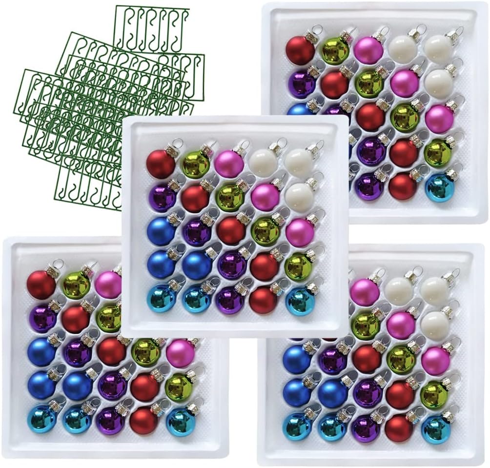 Ornaments - Mini Glass Christmas Ball Ornament Blue Pink Gold Color Set of 100pcs with Hooks for Easy Hanging Dia 0.79''