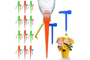 LVHATN New Upgrade Plant Self Watering Spikes Devices, Plant Drip Irrigation System with Slow Release Control Valve Switch - Adjustable Watering Devices for Outdoor Indoor Garden Plants (12, Orange+Green)