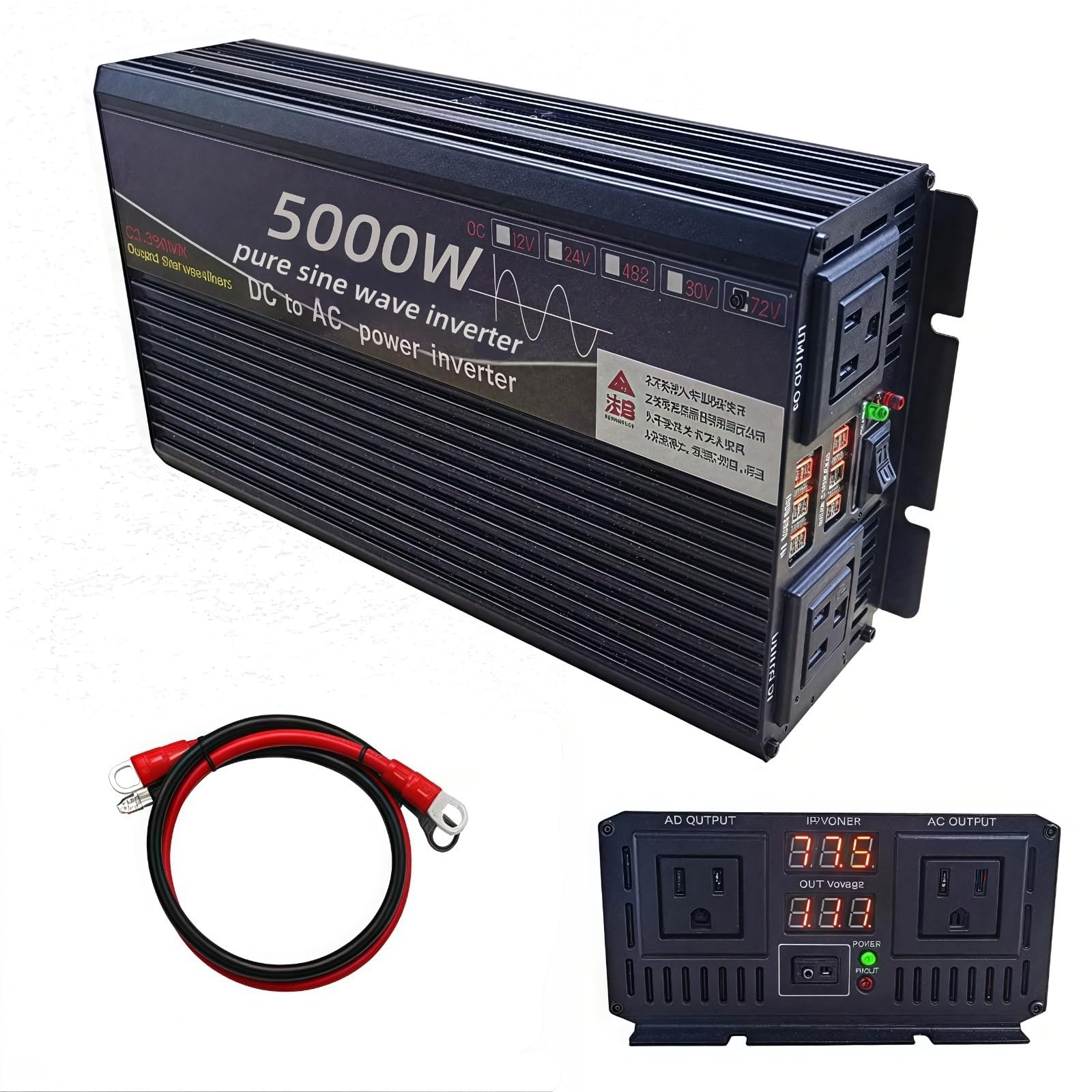 Photo 1 of *USED SEE NOTES*5000W Power Inverter 24V DC to 110V AC Converter with LED Display Dual AC Outlets Dual Fans Radiating for RV, Camp, Boat and Home Emergency Portable Pure Sine Wave Inverter (LED Screen, 5000W 24V)