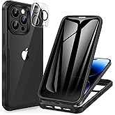 CENHUFO Privacy for iPhone 14 Pro Case, Full Body Phone Case with Built-in 9H Tempered Glass Privacy Screen Protector and Camera Lens Protector, Anti Peep Spy Shockproof Bumper Clear Cover - Black