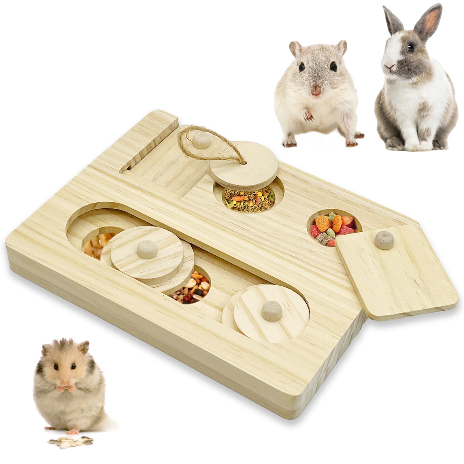 Photo 1 of Hamiledyi Guinea Pig Foraging Toys Interactive Wooden Rabbit Toys Sniff n' Snack Rabbit Treats Bunny Toys Interactive Hide Treats Puzzle Snuffle Game for Rabbit Chinchilla Bunny Rats and Gerbils