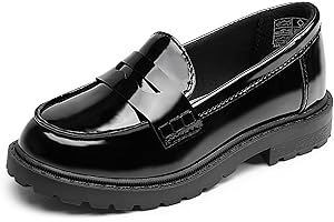 CCVON Girls Dress Shoes Chunky Loafers for Girl Platform Penny Loafers School Uniform Slip On Shoes