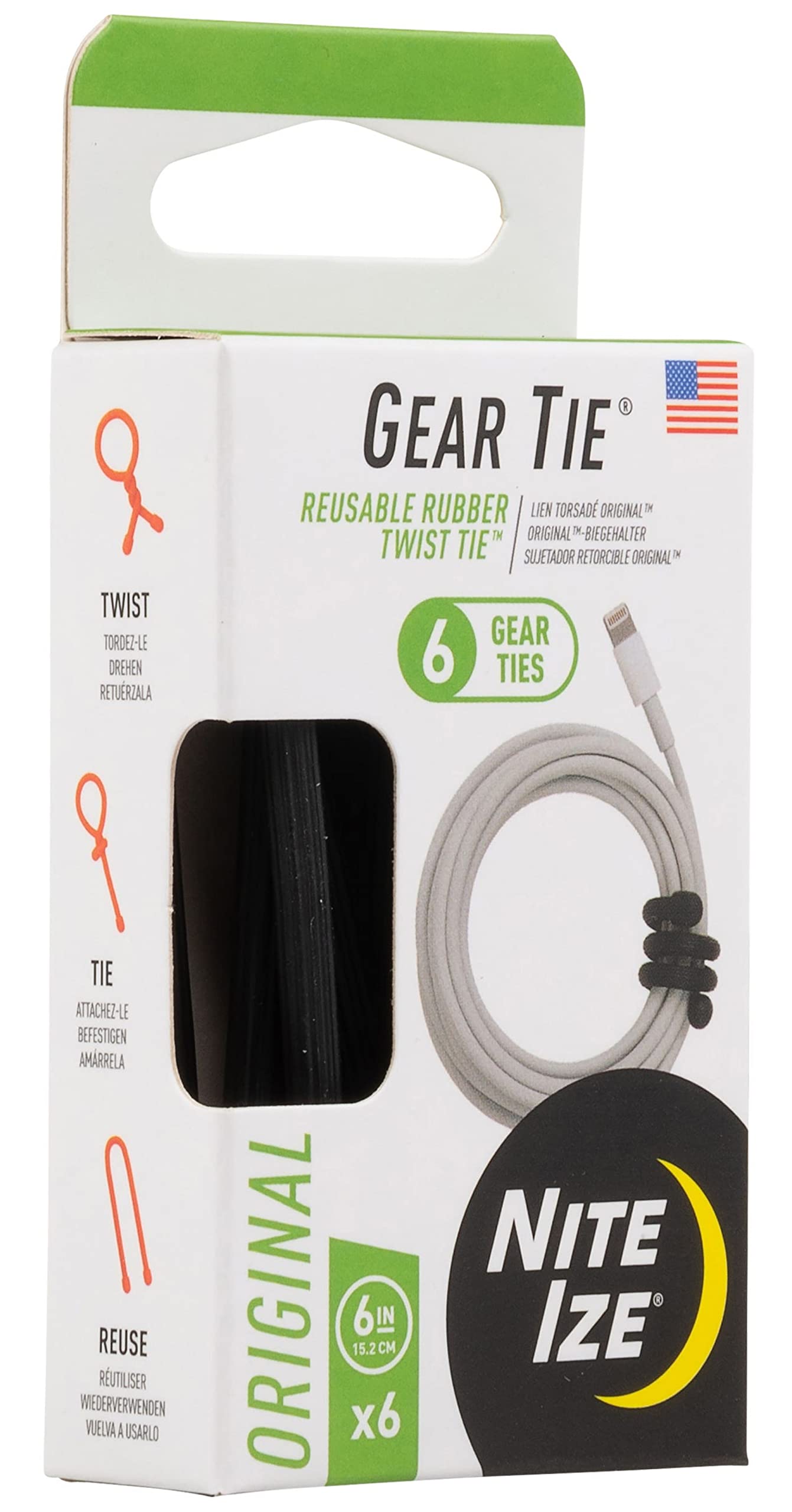 Nite Ize Gear Tie Original ProPacks 6 inch - 6 Pack - Black