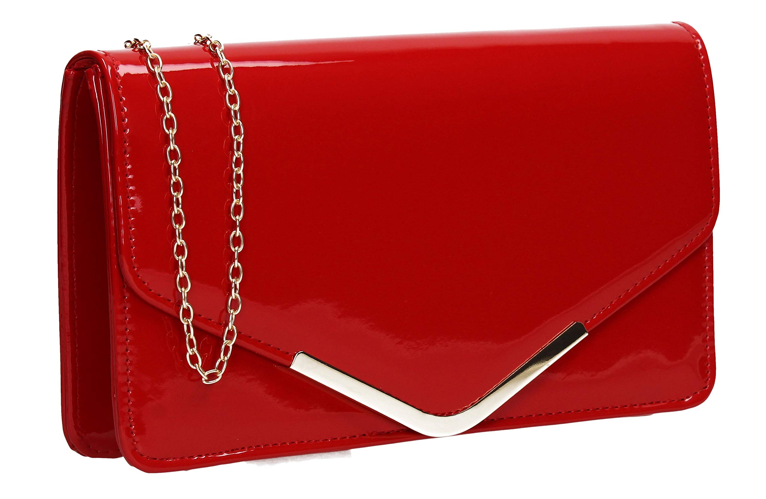 SwankySwans Zara Patent Leather Envelope Womens Party Prom Ladies Clutch Bag - Red