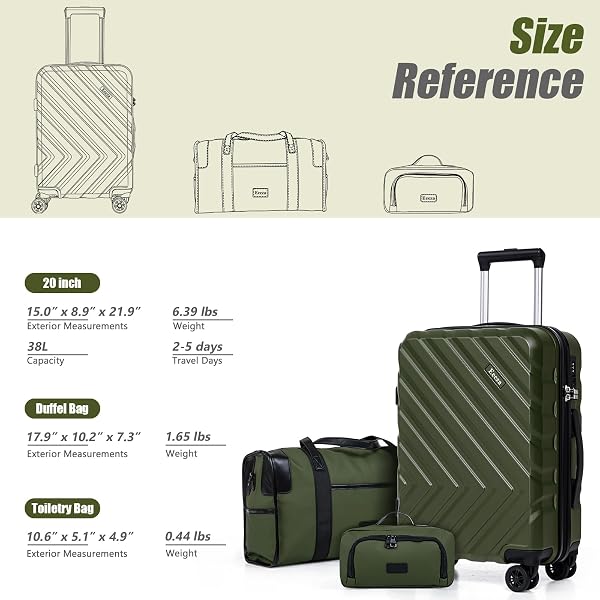 EEEZA LUGGAGE SETS 3 PIECE,SUITCASES WITH WHEELS,CARRY ON LUGGAGE SET 22X14X9 AIRLINE APPROVED,HARDSHELL LUGGAGE SETS WITH TSA LOCK,20 INCH CARRY ON SUITCASE