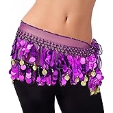 Mepase Belly Dance Hip Scarf Halloween Belly Dance Skirt with Gold Coins Bling Wrap Belt for Women