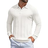 MioRoim Men's Knit Polo Shirts Casual Long Sleeve Polo Sweater Cable Ribbed Knitted Sweaters Vintage Golf Pullover Shirt