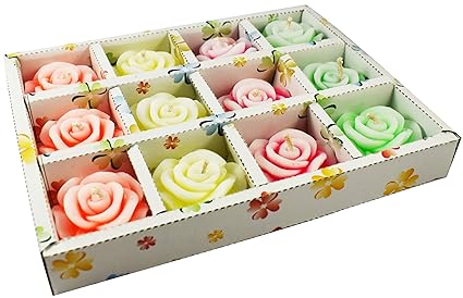 Urvi Creations Set of 12 Flower Shape Floating Candles for Diwali Home Decor - Multi Colour