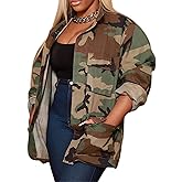 Camo Jacket for Women Long Sleeve Button Down Army Fatigue Camouflage Denim Outwear Coat with Pockets