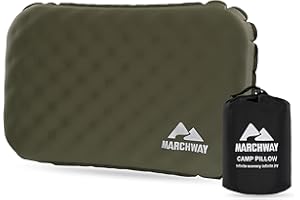 MARCHWAY Inflatable Camping Pillow with Soft Foam Top & TPU Air Bladder, Dual-Sided Support for All-Season, Lightweight Compact Travel Pillow for Hiking, Backpacking, Airplane, Car (Green)