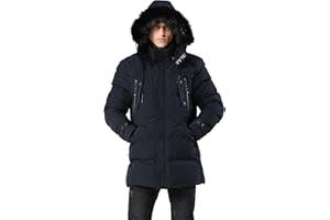WEEN CHARM Men's Warm Parka Ski Jacket Water Resistant Puffer Jacket Long Winter Coat with Removable Faux Fur Hood