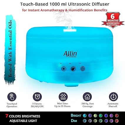 Allin Exporters Essential Oil Diffuser Cool Mist Ultrasonic Humidifier with Set of 7 Colour