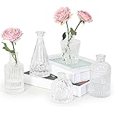 SUPMIND Glass Bud Vase Set of 5, Clear Small Flower Vases for Centerpieces in Bulk, Mini Vintage Vase for Rustic Wedding, Home,Table