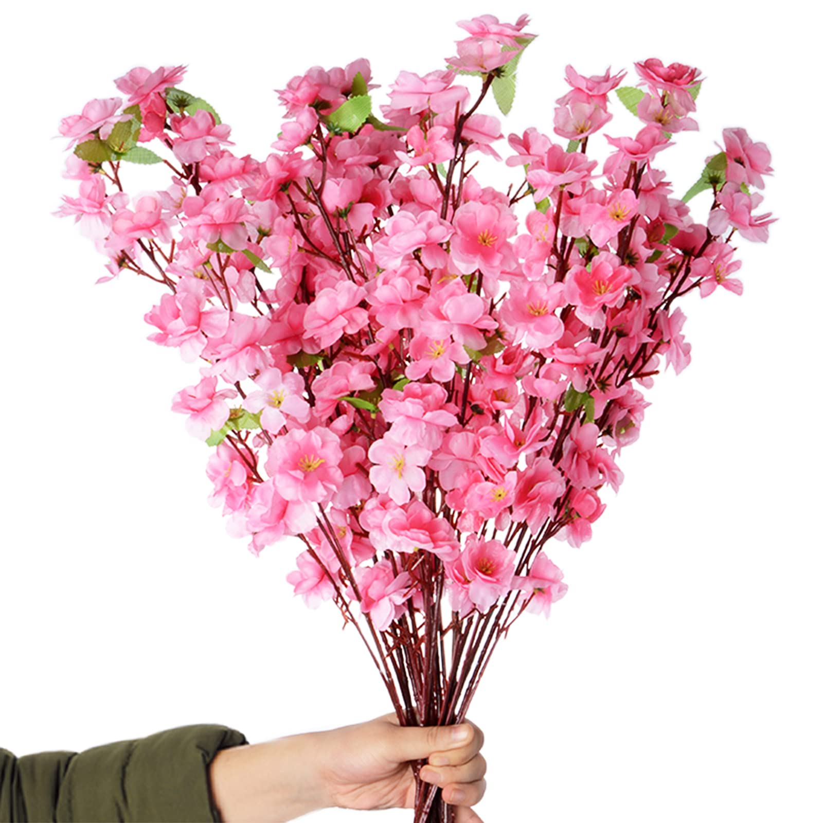 HanOBC 10PCS Artificial Cherry Blossom Branches Silk Spring Peach Blossom Fake Flowers Arrangements for Home Wedding Decoration