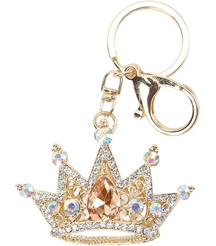 GLOGLOW Crown Keychain, Gold 3D Sparkling Charm Rhinestones Crown