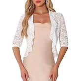 Allegra K Lace Shrug for Women Ruffle Cardigan Open Front Half Sleeve Bolero Sheer Dressy Elegant Shrugs Top