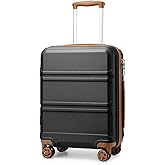 Kono Hardside Carry On Luggage with Spinner Wheels TSA Lock, Durable Suitcase Rolling Luggage, Carry-On 20-Inch, Apricot Black