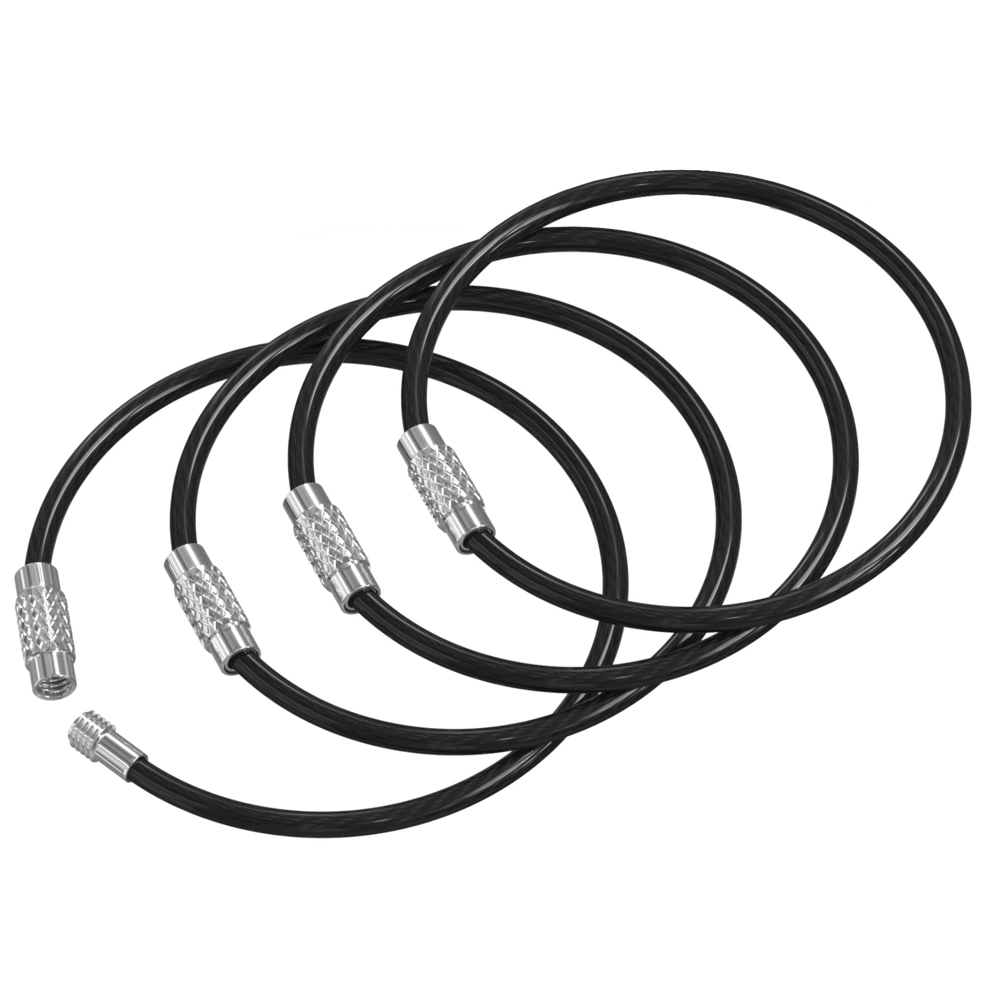 Silipac Large Key Ring Cable Wire Car Keychains Keyrings Loop Heavy Duty Tag Keepers Tough Binding Carabiner Rings Holder Stainless Steel Durable Organize (Black, 4pcs 2mm) — image 1