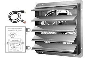 iPower 24 Inch Wall Mounted Shutter Exhaust Fan with Temperature Controller and Power Cord Kit, Aluminum, 1400 RPM, 4016 CFM, for Attic, Garage, Louvered Vent, Plant, Greenhouse, Silver
