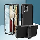 Samsung Galaxy A12 Case with Belt Clip, 3 in 1 Dual Layer Shockproof Full-Body Protective Tough Bumper Rugged Rubber Cover De