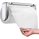 simpletome Paper Towel Holder Under Cabinet or Wall Mount ONE Hand Operation Tension Arm Kitchen Roll Holder (Silvery, for 24-28cm/9.4-11inches roll)