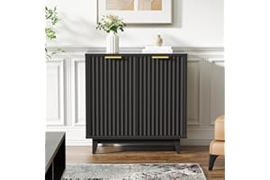FIVEWILLOWISE Fluted Cabinet with Storage, 2 Doors Sideboard Buffet, Mid Century Modern Accent Cabinet with Adjustable Shelves, Multifunctional Console Table with Storage for Living Room, Kitchen, Entryway