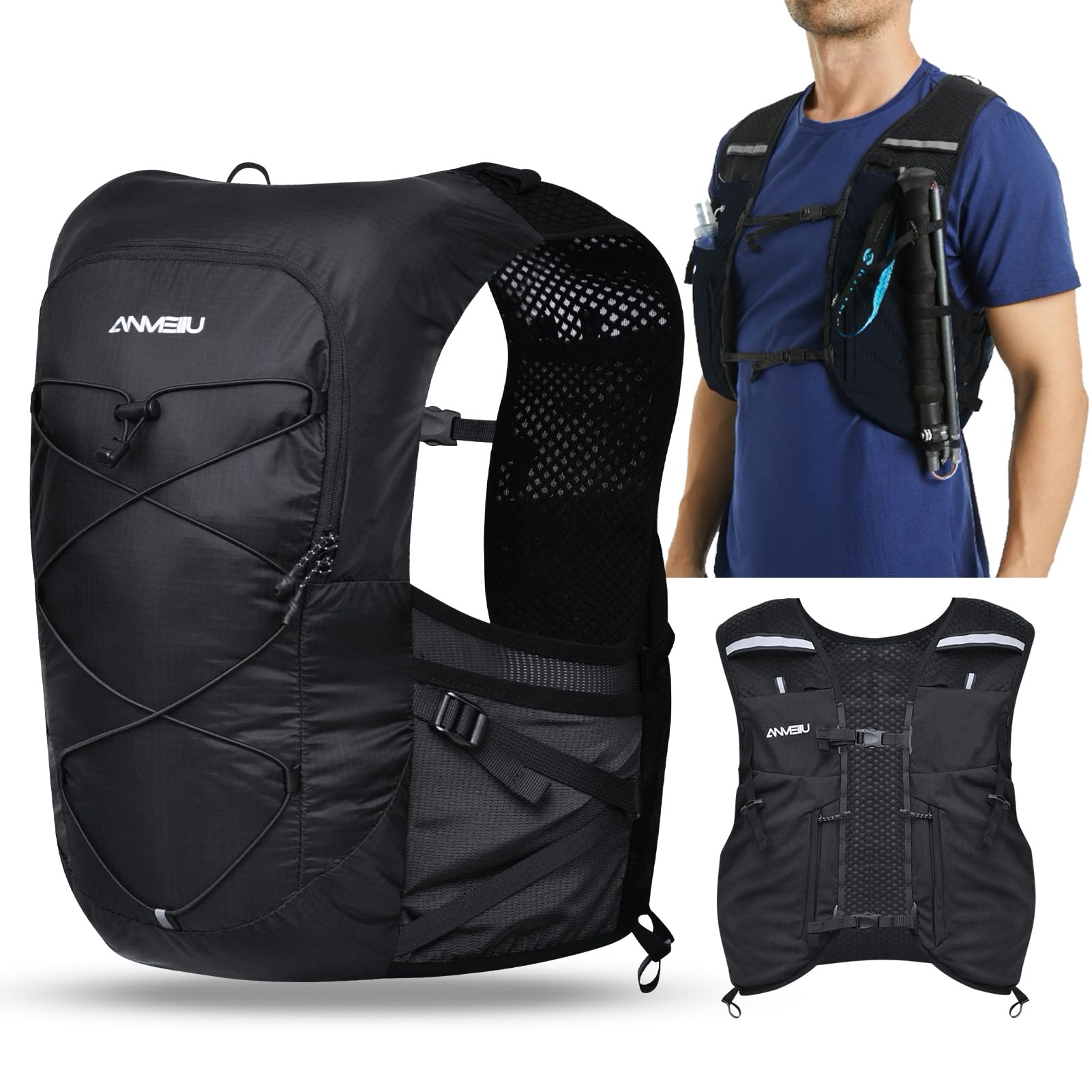 ONDACORE Hydration Pack 5L Lightweight Trail Running Backpack 210g, Running Vest Women Men functional Bicycle Bag for Outdoor Running, Marathon, Cycling, Hiking, Water Backpack (Black, M)