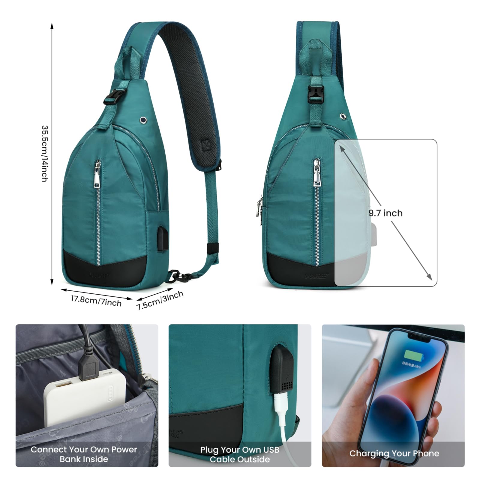 G4Free Sling Bag RFID Blocking Crossbody Sling Backpack Small Shoulder Chest Bag Daypack USB Charger Port Men Women