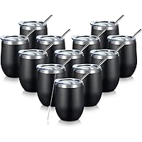 COMOOO Stainless Steel Wine Tumbler Glass Bulk with Lid and Straw 12oz Double Wall Vacuum Insulated Travel Tumbler Cup…