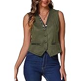 Allegra K Vintage Suit Waistcoat for Women's V Neck Faux Suede Button Down Sleeveless Jacket Vest