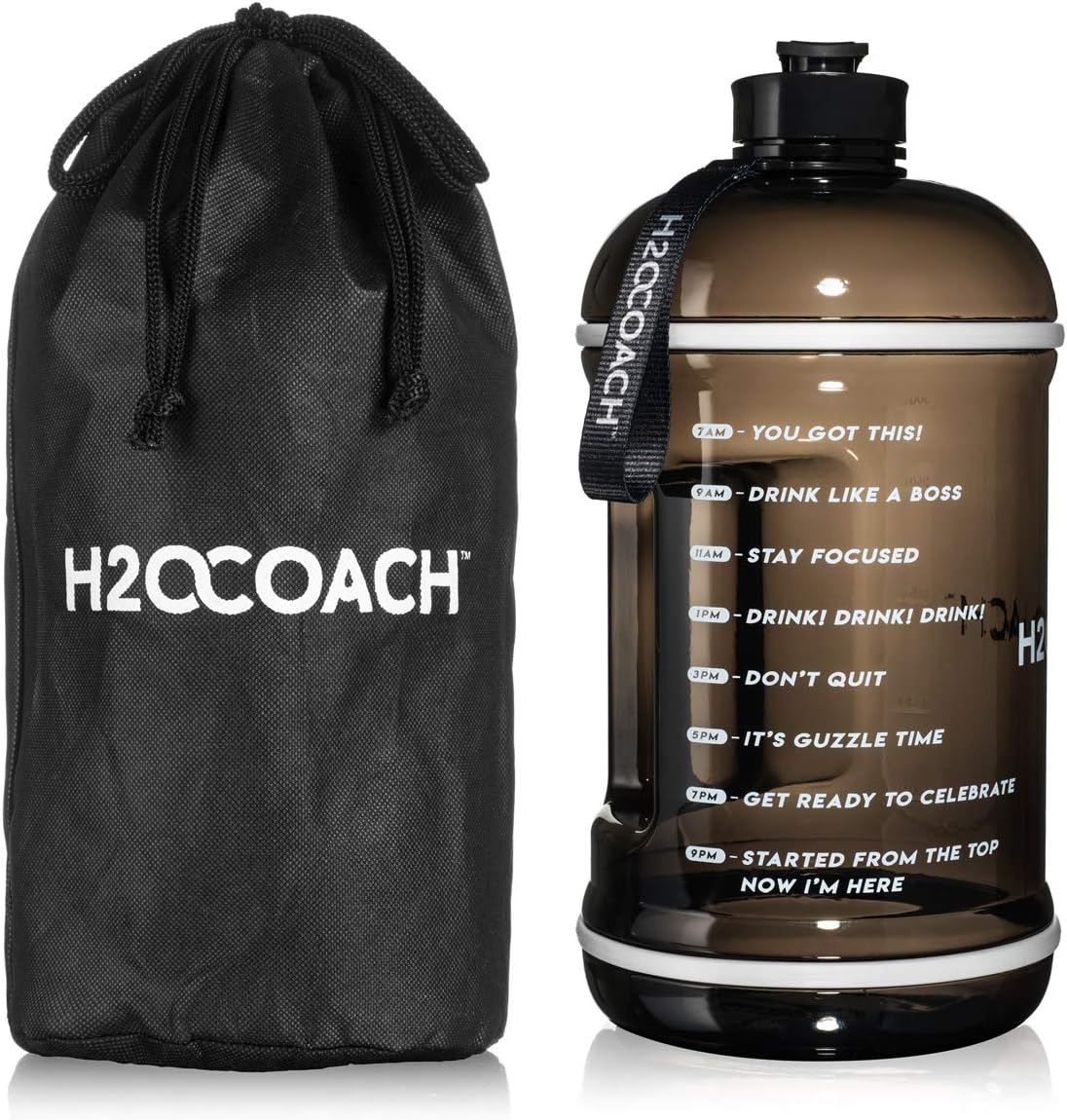 H2OCOACH 1 Gallon Sports Water Bottle with Time Marker | Motivational 3.79 Liters, Reusable BPA Free Jug (128 oz)