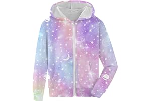 Fanient Girls Zip Up Hoodies Kids 3D Cool Casual Hooded Sweatshirts Hoody with Pockets 6-14 Years