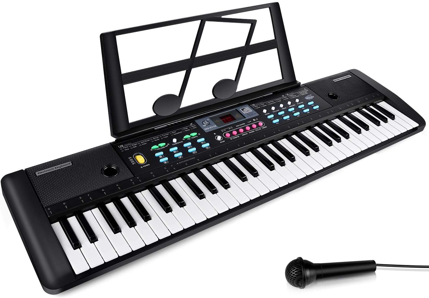 61 Keys Keyboard Piano, Electronic Digital Piano with Built-In Speaker, Microphone, Sheet Stand and Power Supply, Portable Keyboard Gift Teaching Toy for Beginners