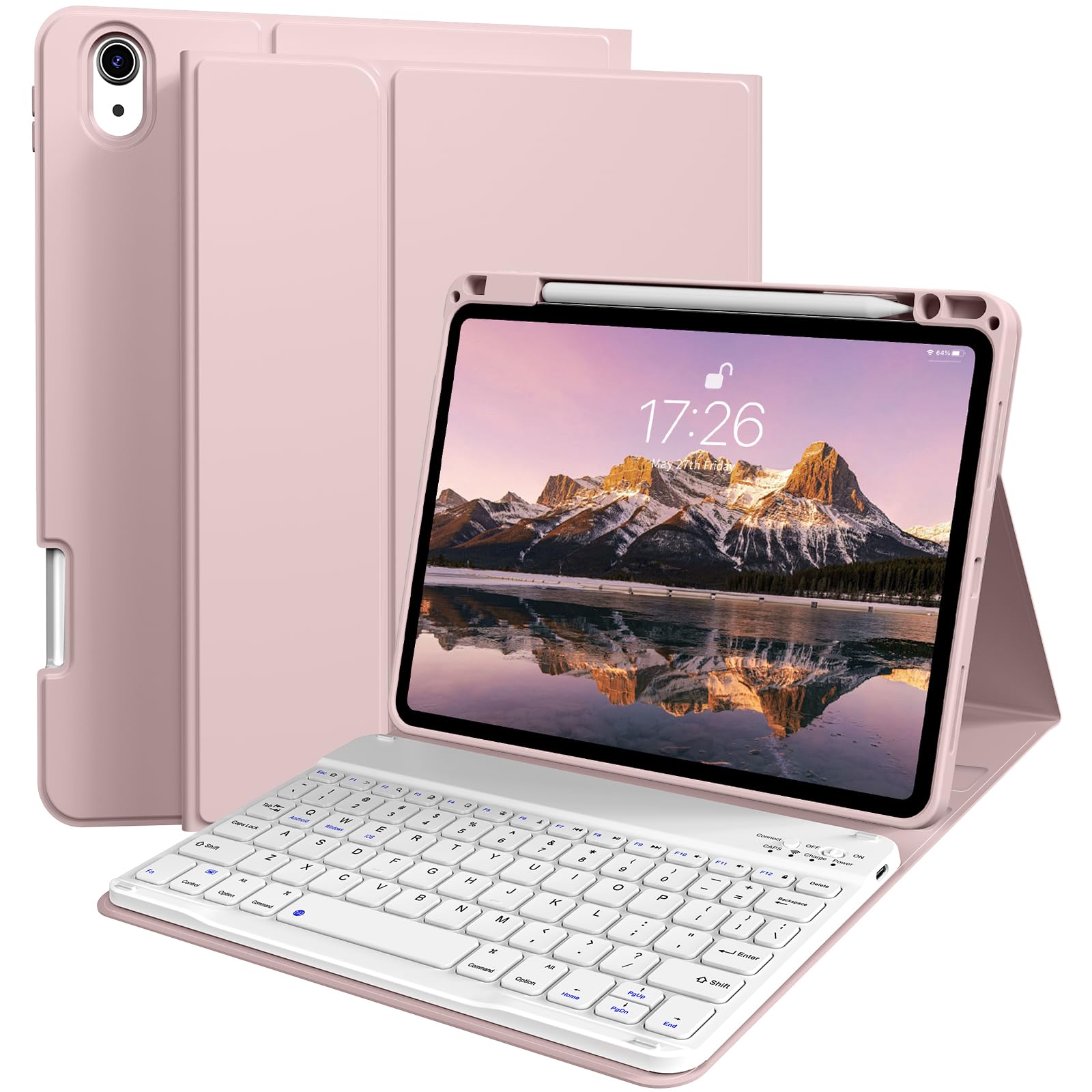 Photo 1 of kenke for iPad Air 11 Inch M3/M2 (2025/2024), iPad Air 5/4th Gen (2022/2020) 10.9 Inch Case with Keyboard, Detachable Wireless Bluetooth Keyboard Cover with Right Side Pencil Holder & Groove (Pink)