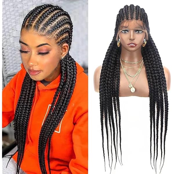 Amazon.com : 32 Inch Cornrow Braided Wig 13x8 HD Lace Front  display picture 3