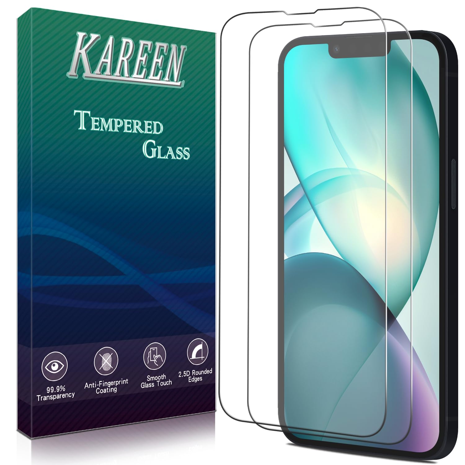 KAREEN 2 Pack Screen Protector Designed for iPhone 14 Tempered Glass Flim 6.1-Inch, 9H Hardness, Anti-Scratch, Bubble Free, Easy to Install, Case Friendly