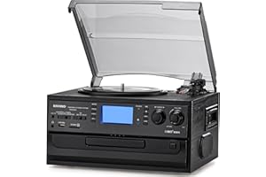 ORCC 10-in-1 Bluetooth Turntable Record Player with Built-in Speaker, Vinyl Turntable CD Cassette and FM/AM Radio Combo, AUX in RCA Out USB MP3 Recording Headphone Jack Compact