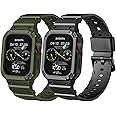 [2 Pack] GZ GZHISY Band with Case Compatible for Apple Watch Ultra 2 49mm iWatch Ultra Strap, Men Women Sport Strap with Bumper Rugged Shockproof Military Protective, 2 Pack (Black，Army Green