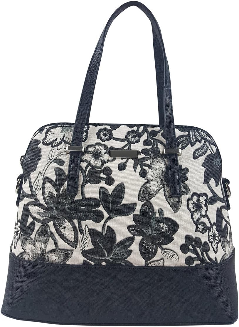 Floral Print PU Leather Fashion Handbag with Zipper, Pockets and Shoulder Strap for Women and Girls