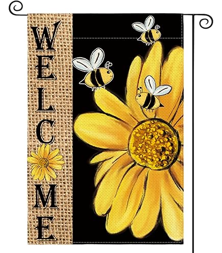 Bandiera Da Giardino BLKWHT Primavera Floreale, 30x45 Cm, Doppia Faccia, Fiori E Farfalle, Decorazione Esterna In Iuta Per Terrazzo E Balcone
