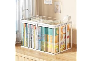 2 PCS Large Storage Transparent Box - Duty Space-180° Flip Cover Heavy, Saving Organizer for Books/Clothes/Documents (White)