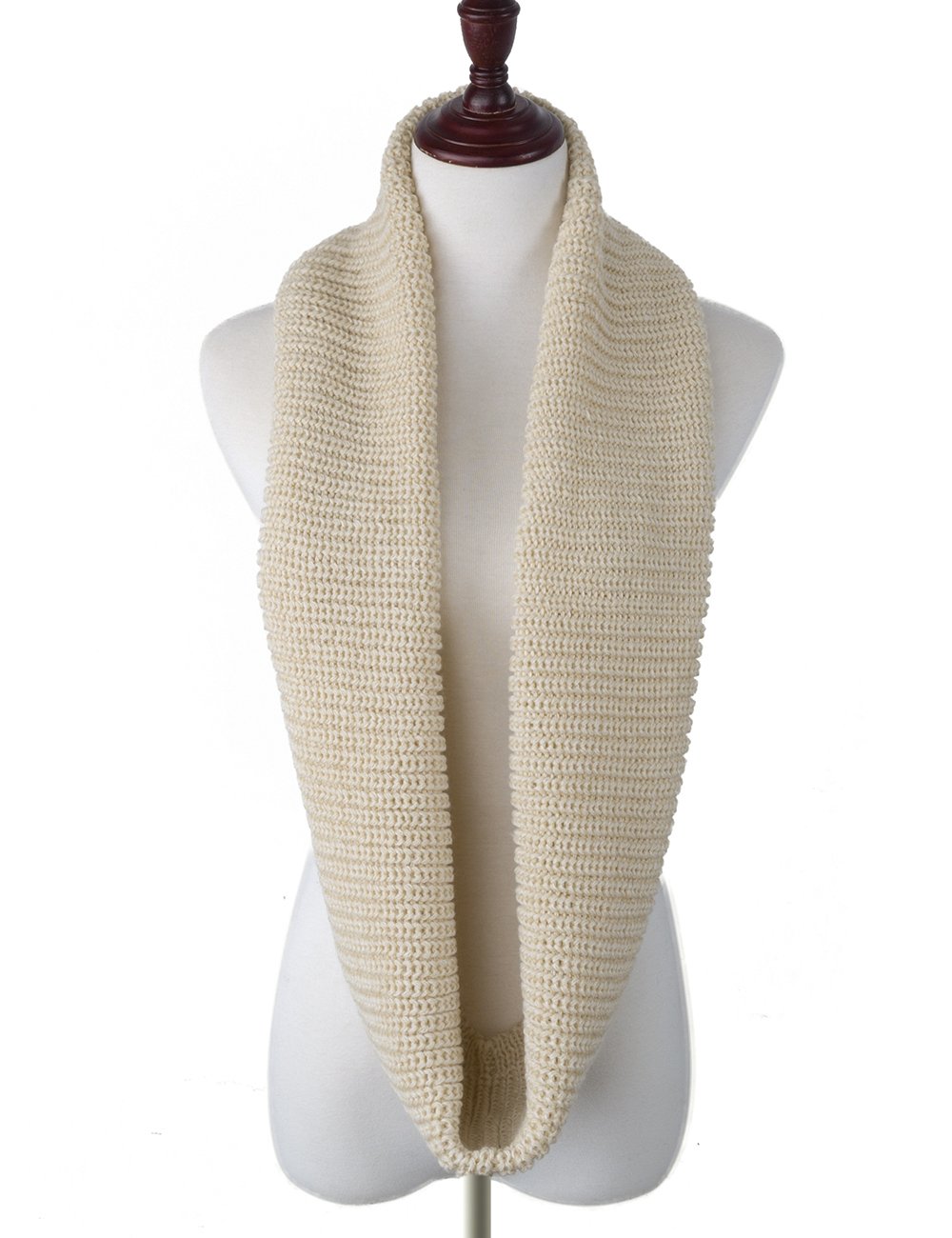 EVRFELAN Infinity Scarf Winter Warm Women Knit Circle Loop Scarves Accessories Grey Soft Neck Men Fashion Ribbed Cowl (Beige)