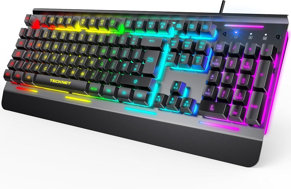 TECKNET RGB Gaming Keyboard UK Layout USB Wired 15-Zone RGB 105 Keys
