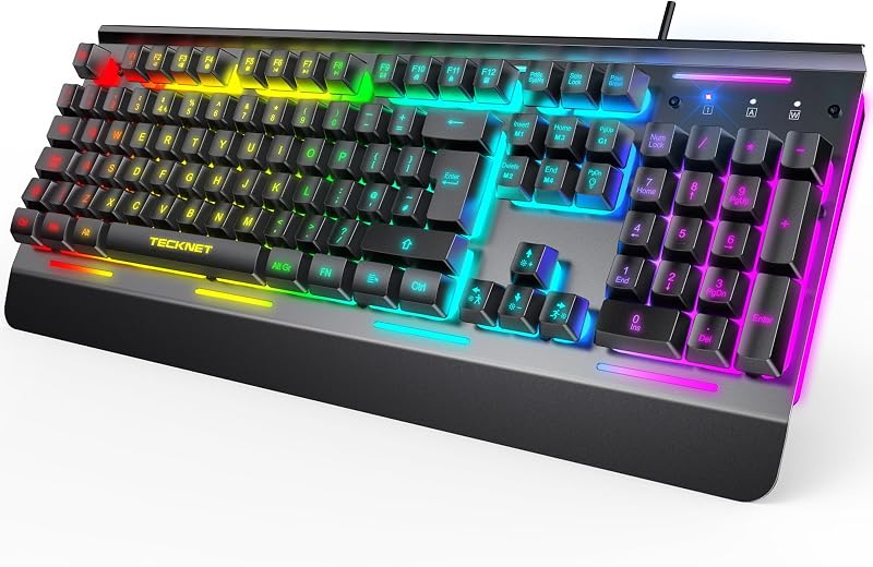 TECKNET RGB Gaming Keyboard UK Layout USB Wired 15-Zone RGB 105 Keys