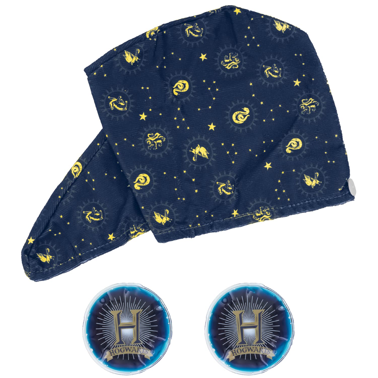 Paladone Harry Potter Beauty Relax Set - Hogwarts Quick-Dry Hair Turban and Cooling Gel Eye Pads